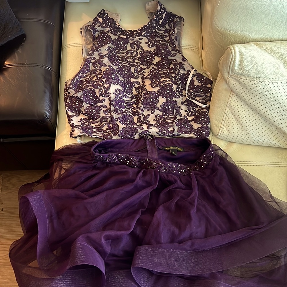 Formal purple crop top and skirt
